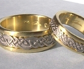 Celtic Bonding Knot Rings, Yellow Gold Bands with White Gold Knots and no glass enamel